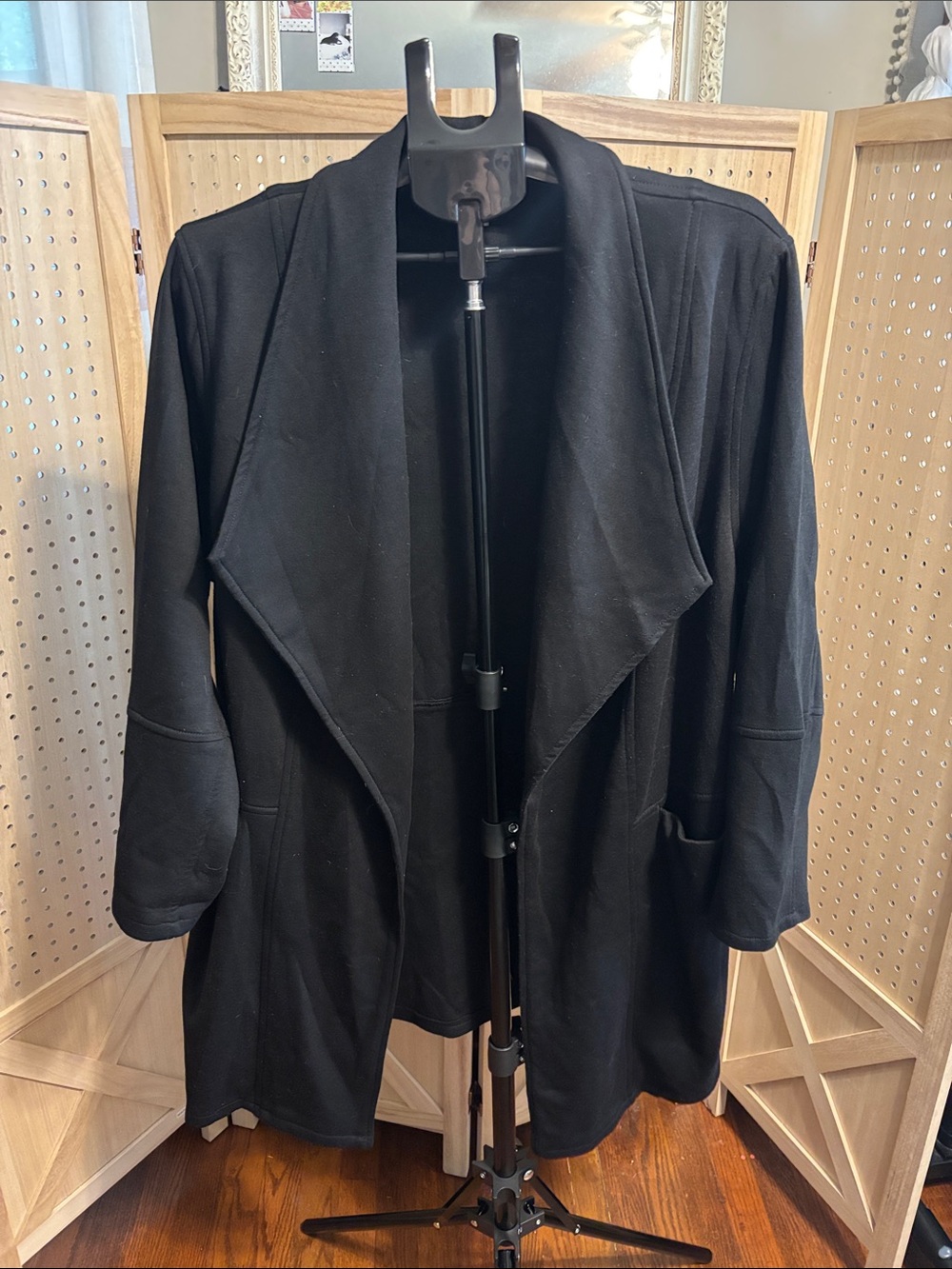 Max Studio Black Open-Front Draped Blazer Coat